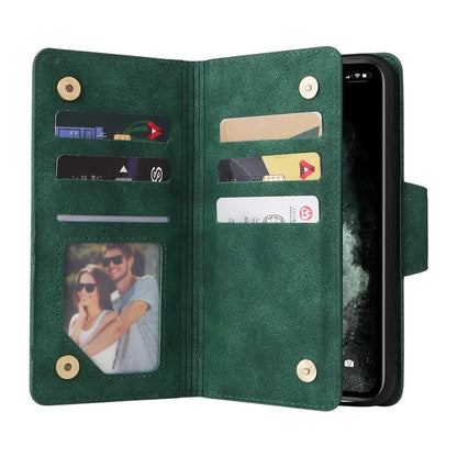 For iPhone 11 Pro Case PU Leather Rivet Decor Stand Flip Phone Cover Wallet