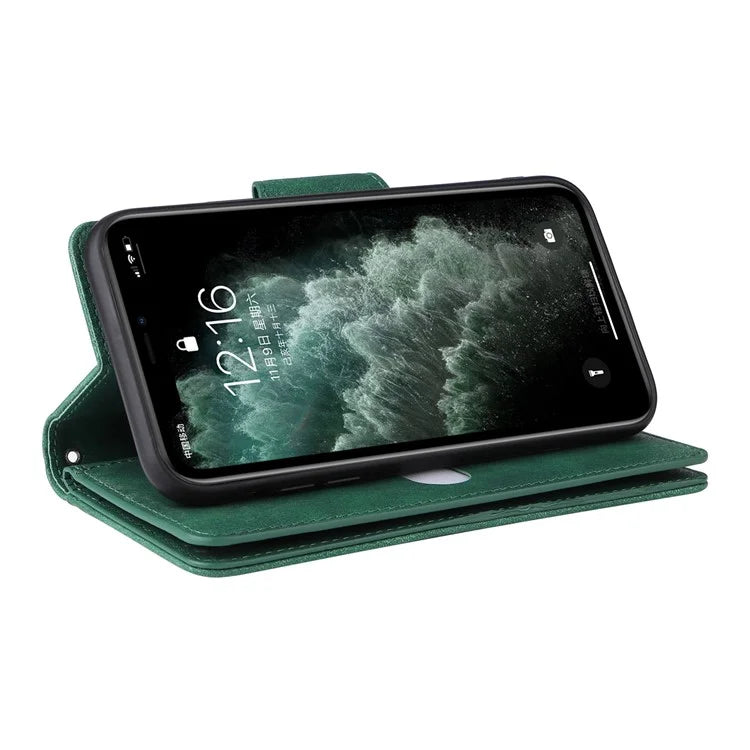 For iPhone 11 Pro Case PU Leather Rivet Decor Stand Flip Phone Cover Wallet