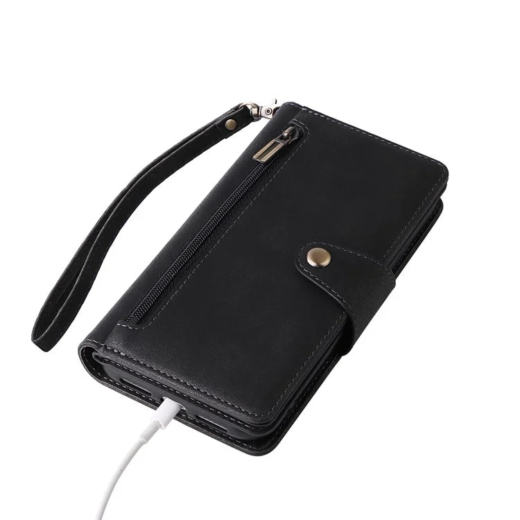For iPhone 11 Pro Max Case PU Leather Wallet Card Slots Phone Cover with Rivet Decor