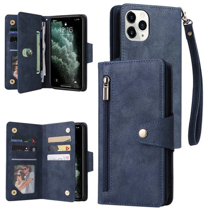 For iPhone 11 Pro Max Case PU Leather Wallet Card Slots Phone Cover with Rivet Decor