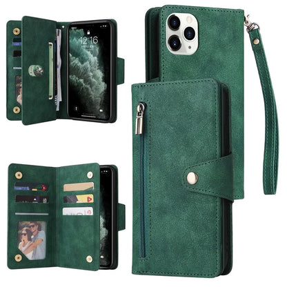 For iPhone 11 Pro Max Case PU Leather Wallet Card Slots Phone Cover with Rivet Decor