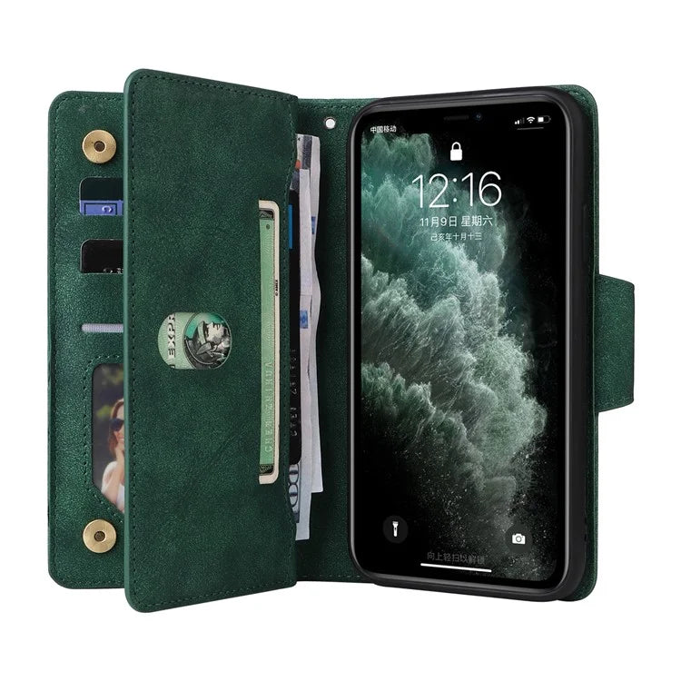 For iPhone 11 Pro Max Case PU Leather Wallet Card Slots Phone Cover with Rivet Decor