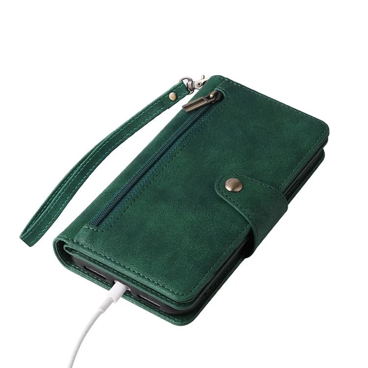 For iPhone 11 Pro Max Case PU Leather Wallet Card Slots Phone Cover with Rivet Decor