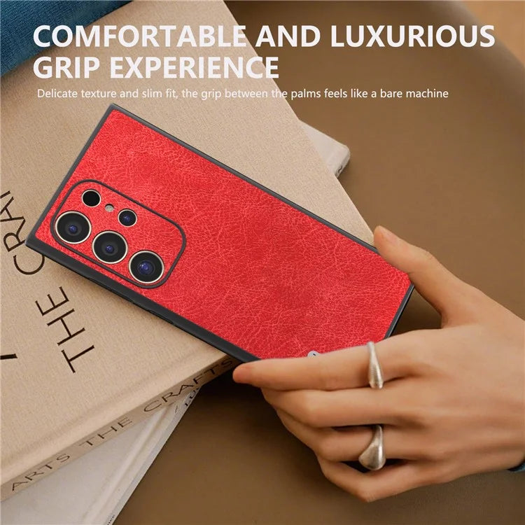 ABEEL For Samsung Galaxy S24 Ultra Case PU Leather Coated PC+TPU Non-Slip Grip Cover