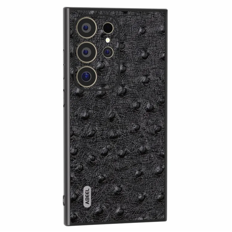 ABEEL For Samsung Galaxy S24 Ultra Case Ostrich Pattern Genuine Cow Leather Back Phone Cover