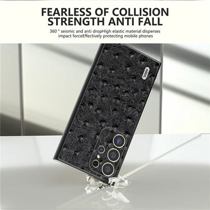 ABEEL For Samsung Galaxy S24 Ultra Case Ostrich Pattern Genuine Cow Leather Back Phone Cover