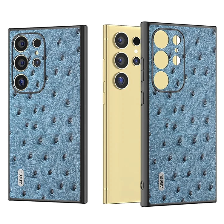 ABEEL For Samsung Galaxy S24 Ultra Case Ostrich Pattern Genuine Cow Leather Back Phone Cover