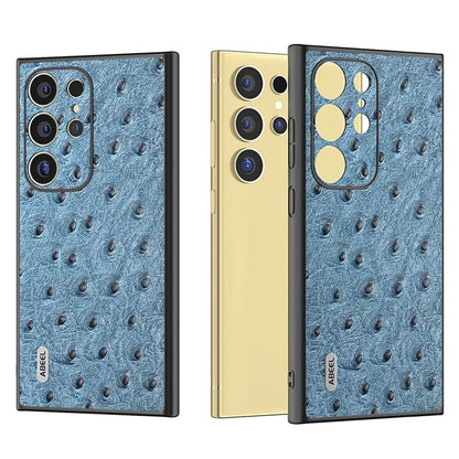 ABEEL For Samsung Galaxy S24 Ultra Case Ostrich Pattern Genuine Cow Leather Back Phone Cover