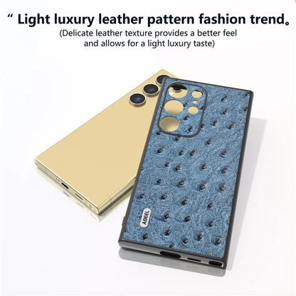 ABEEL For Samsung Galaxy S24 Ultra Case Ostrich Pattern Genuine Cow Leather Back Phone Cover