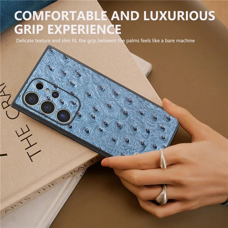 ABEEL For Samsung Galaxy S24 Ultra Case Ostrich Pattern Genuine Cow Leather Back Phone Cover