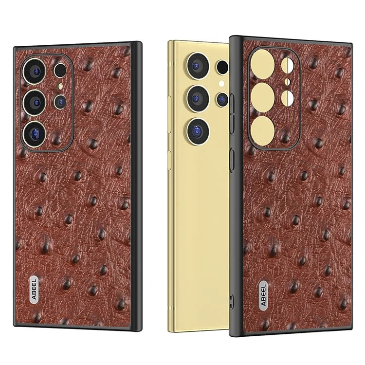 ABEEL For Samsung Galaxy S24 Ultra Case Ostrich Pattern Genuine Cow Leather Back Phone Cover