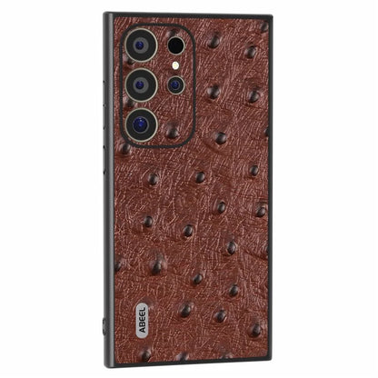 ABEEL For Samsung Galaxy S24 Ultra Case Ostrich Pattern Genuine Cow Leather Back Phone Cover
