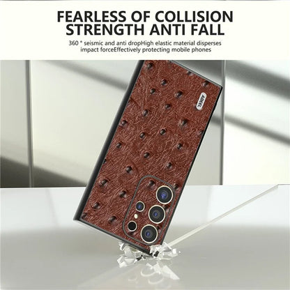 ABEEL For Samsung Galaxy S24 Ultra Case Ostrich Pattern Genuine Cow Leather Back Phone Cover