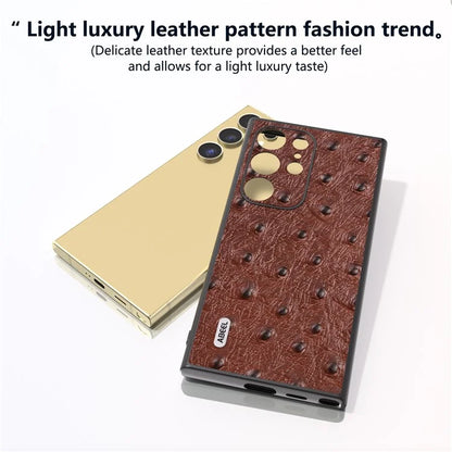 ABEEL For Samsung Galaxy S24 Ultra Case Ostrich Pattern Genuine Cow Leather Back Phone Cover