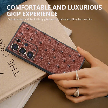 ABEEL For Samsung Galaxy S24 Ultra Case Ostrich Pattern Genuine Cow Leather Back Phone Cover