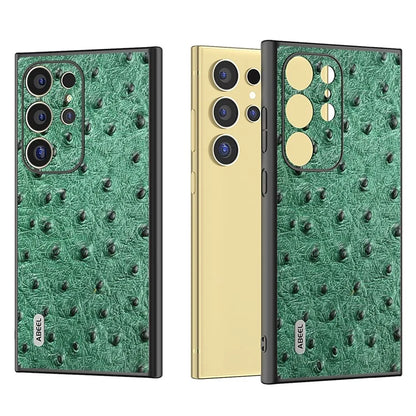 ABEEL For Samsung Galaxy S24 Ultra Case Ostrich Pattern Genuine Cow Leather Back Phone Cover
