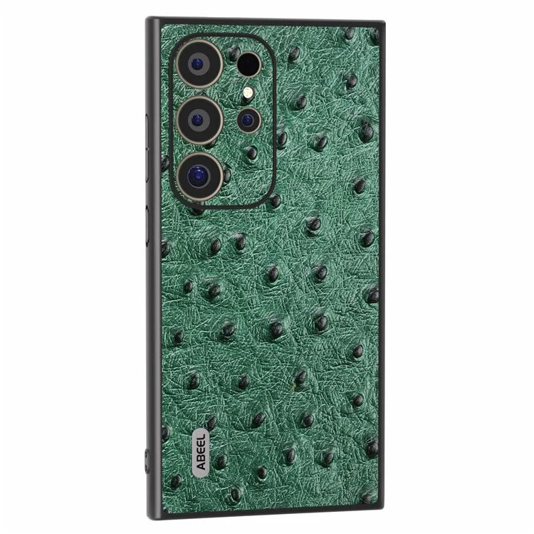 ABEEL For Samsung Galaxy S24 Ultra Case Ostrich Pattern Genuine Cow Leather Back Phone Cover