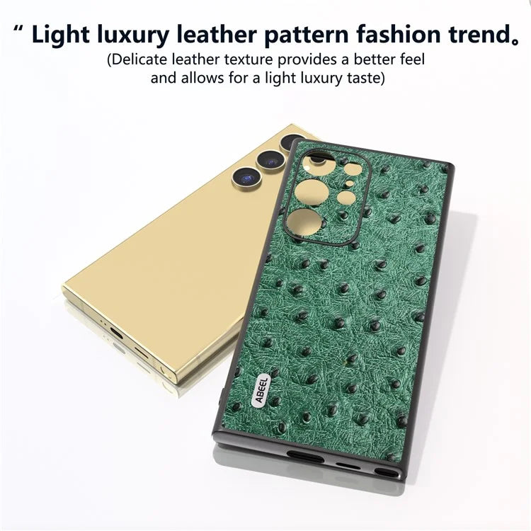 ABEEL For Samsung Galaxy S24 Ultra Case Ostrich Pattern Genuine Cow Leather Back Phone Cover