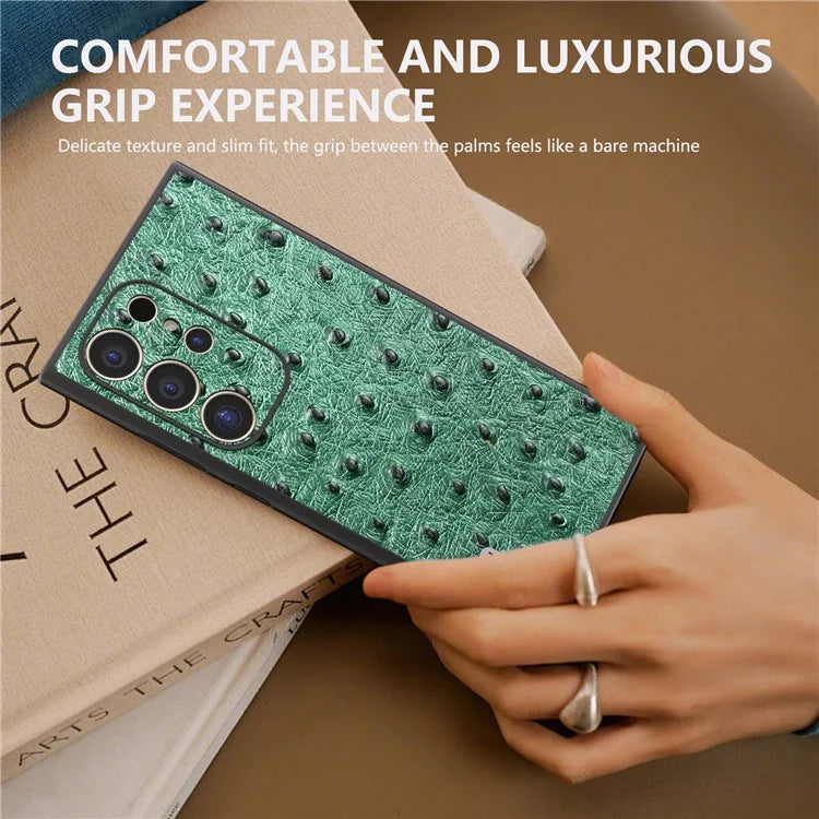 ABEEL For Samsung Galaxy S24 Ultra Case Ostrich Pattern Genuine Cow Leather Back Phone Cover