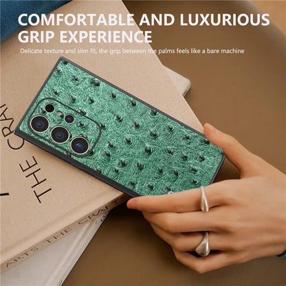 ABEEL For Samsung Galaxy S24 Ultra Case Ostrich Pattern Genuine Cow Leather Back Phone Cover