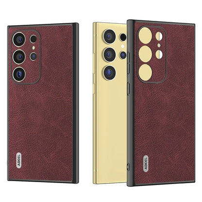 ABEEL For Samsung Galaxy S24 Ultra Case PU+PC+TPU Litchi Texture Anti-Scratch Phone Cover