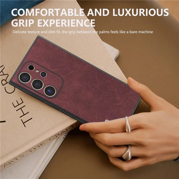 ABEEL For Samsung Galaxy S24 Ultra Case PU+PC+TPU Litchi Texture Anti-Scratch Phone Cover