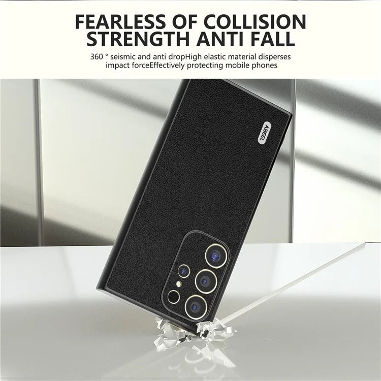 ABEEL For Samsung Galaxy S24 Ultra Case Genuine Cow Leather Litchi Texture Phone Back Cover