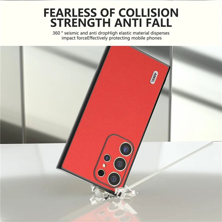 ABEEL For Samsung Galaxy S24 Ultra Case Genuine Cow Leather Litchi Texture Phone Back Cover