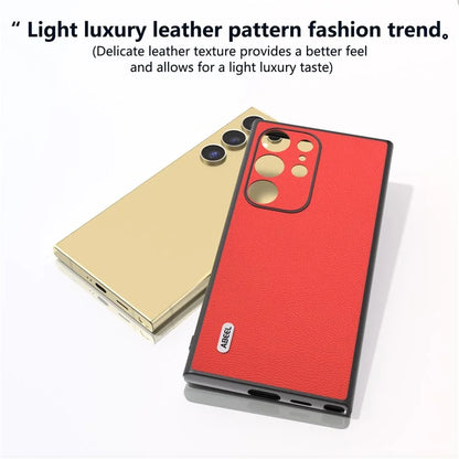 ABEEL For Samsung Galaxy S24 Ultra Case Genuine Cow Leather Litchi Texture Phone Back Cover