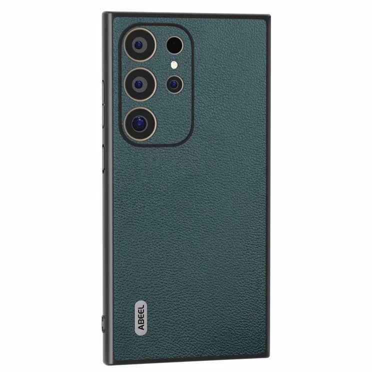 ABEEL For Samsung Galaxy S24 Ultra Case Genuine Cow Leather Litchi Texture Phone Back Cover