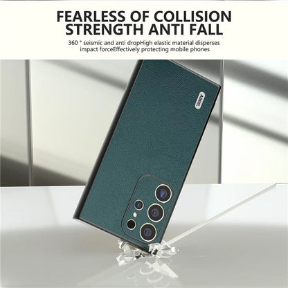 ABEEL For Samsung Galaxy S24 Ultra Case Genuine Cow Leather Litchi Texture Phone Back Cover