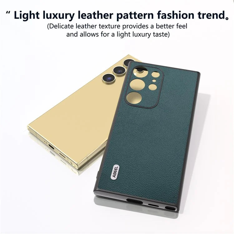 ABEEL For Samsung Galaxy S24 Ultra Case Genuine Cow Leather Litchi Texture Phone Back Cover