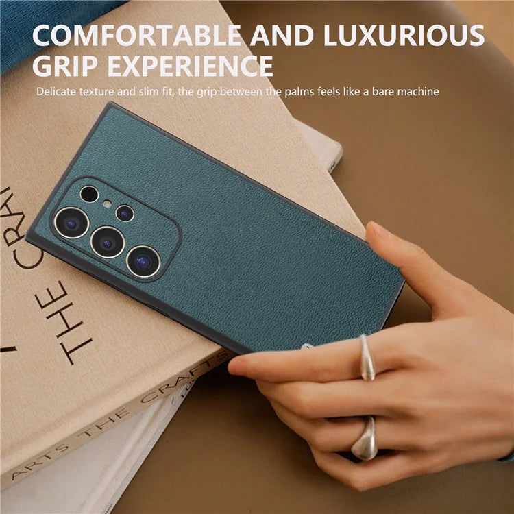 ABEEL For Samsung Galaxy S24 Ultra Case Genuine Cow Leather Litchi Texture Phone Back Cover