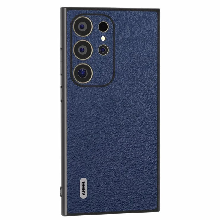 ABEEL For Samsung Galaxy S24 Ultra Case Genuine Cow Leather Litchi Texture Phone Back Cover