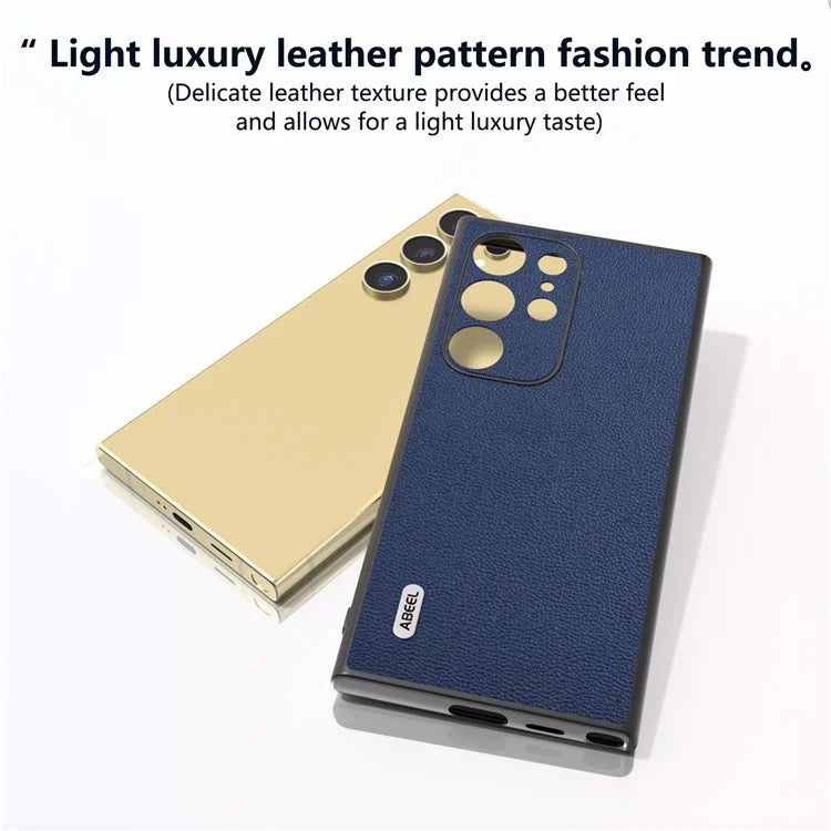ABEEL For Samsung Galaxy S24 Ultra Case Genuine Cow Leather Litchi Texture Phone Back Cover
