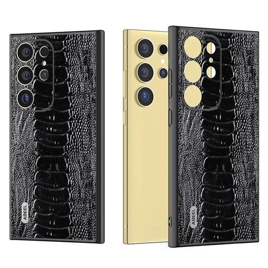 ABEEL For Samsung Galaxy S24 Ultra Case Crocodile Texture Genuine Cow Leather+PC+TPU Cover