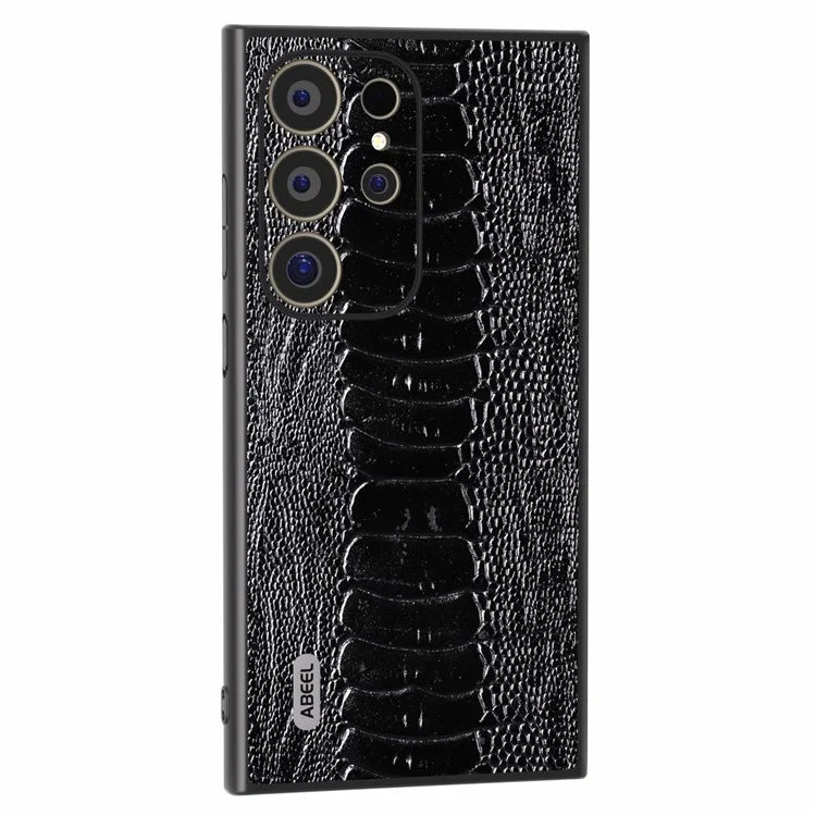 ABEEL For Samsung Galaxy S24 Ultra Case Crocodile Texture Genuine Cow Leather+PC+TPU Cover