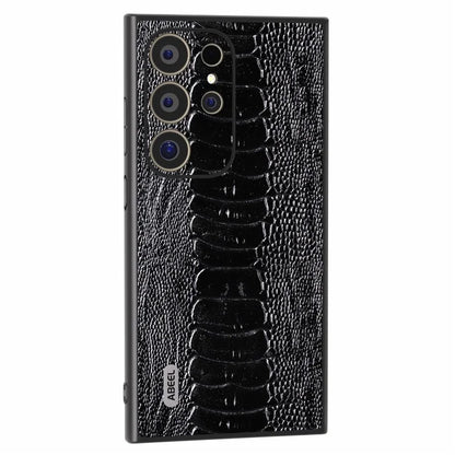 ABEEL For Samsung Galaxy S24 Ultra Case Crocodile Texture Genuine Cow Leather+PC+TPU Cover