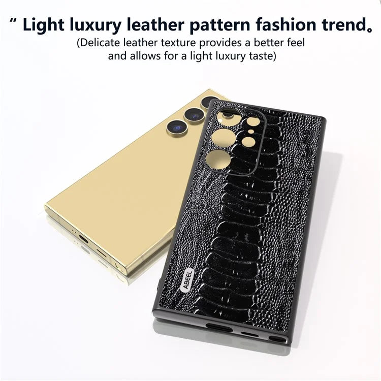 ABEEL For Samsung Galaxy S24 Ultra Case Crocodile Texture Genuine Cow Leather+PC+TPU Cover