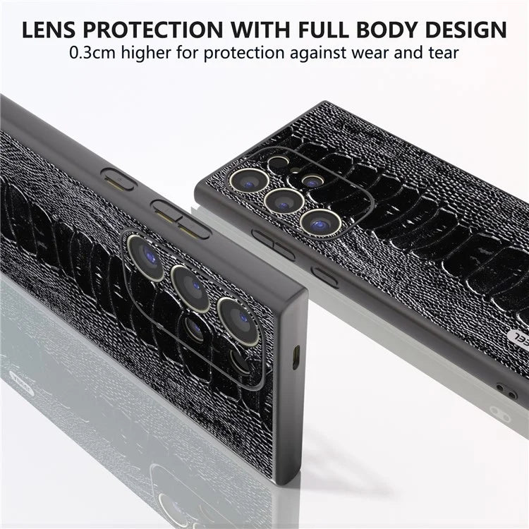 ABEEL For Samsung Galaxy S24 Ultra Case Crocodile Texture Genuine Cow Leather+PC+TPU Cover