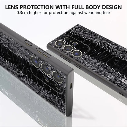 ABEEL For Samsung Galaxy S24 Ultra Case Crocodile Texture Genuine Cow Leather+PC+TPU Cover