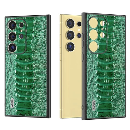ABEEL For Samsung Galaxy S24 Ultra Case Crocodile Texture Genuine Cow Leather+PC+TPU Cover