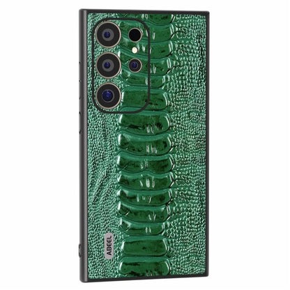 ABEEL For Samsung Galaxy S24 Ultra Case Crocodile Texture Genuine Cow Leather+PC+TPU Cover
