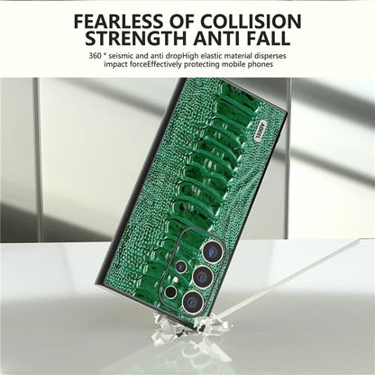 ABEEL For Samsung Galaxy S24 Ultra Case Crocodile Texture Genuine Cow Leather+PC+TPU Cover