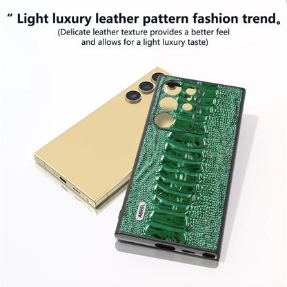ABEEL For Samsung Galaxy S24 Ultra Case Crocodile Texture Genuine Cow Leather+PC+TPU Cover