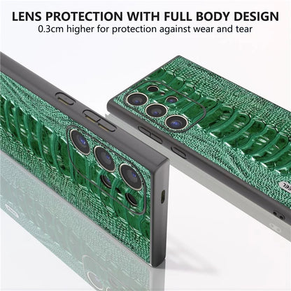 ABEEL For Samsung Galaxy S24 Ultra Case Crocodile Texture Genuine Cow Leather+PC+TPU Cover