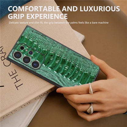 ABEEL For Samsung Galaxy S24 Ultra Case Crocodile Texture Genuine Cow Leather+PC+TPU Cover