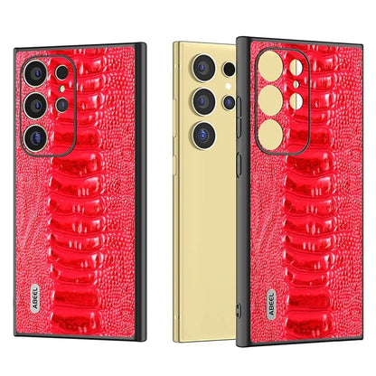 ABEEL For Samsung Galaxy S24 Ultra Case Crocodile Texture Genuine Cow Leather+PC+TPU Cover