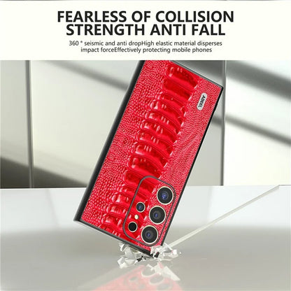ABEEL For Samsung Galaxy S24 Ultra Case Crocodile Texture Genuine Cow Leather+PC+TPU Cover
