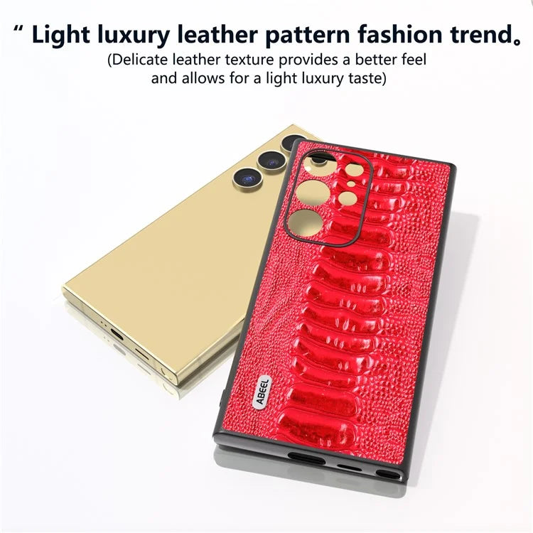 ABEEL For Samsung Galaxy S24 Ultra Case Crocodile Texture Genuine Cow Leather+PC+TPU Cover